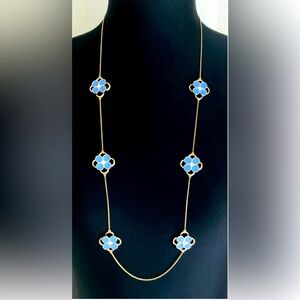 Ann Taylor Vintage Gold Tone Necklace with Blue Flowers